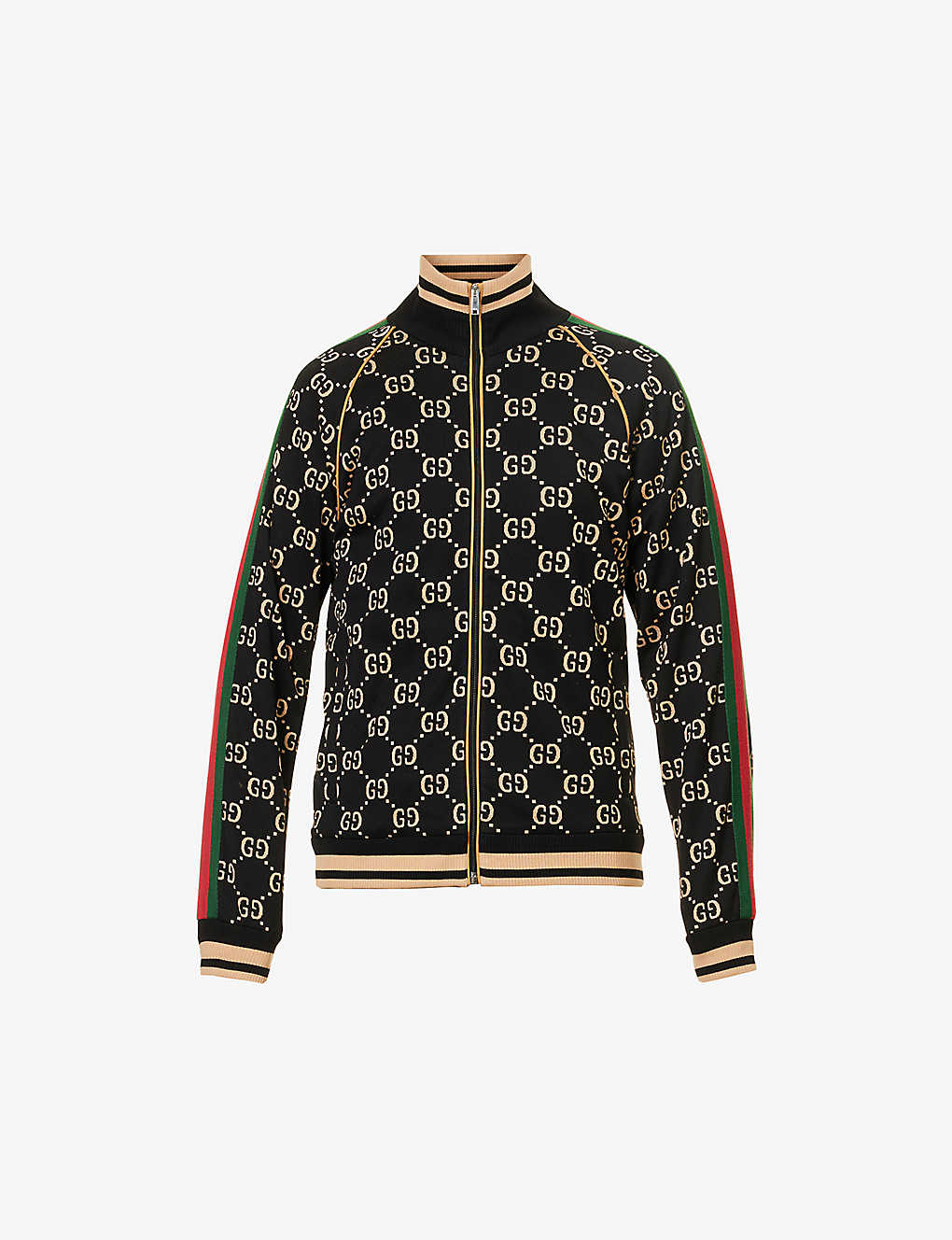 Gucci Monogram Side-stripe Cotton-jersey Jacket In Black Camel Mc