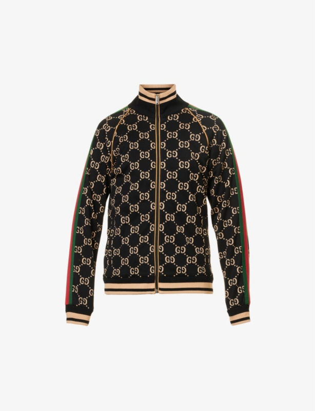 Monogram side-stripe cotton-jersey jacket