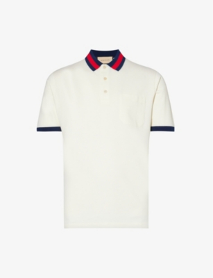 Shop Gucci Mens Milk Mc Striped-collar Regular-fit Stretch-cotton Piqué Polo Shirt In Multi-coloured