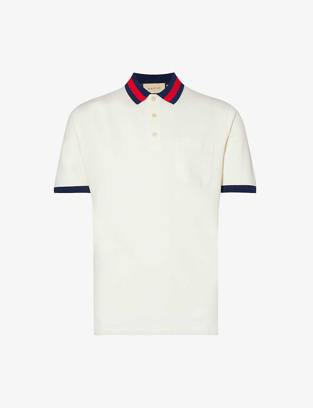 Shop Gucci Striped-collar Regular-fit Stretch-cotton Piqué Polo Shirt In Multi-coloured
