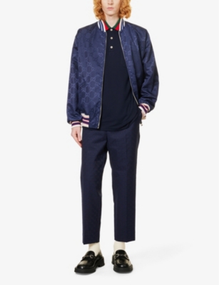 Shop Gucci Men's Navy Multicolor Striped-collar Regular-fit Stretch-cotton Piqué Polo Shirt In Multi-coloured