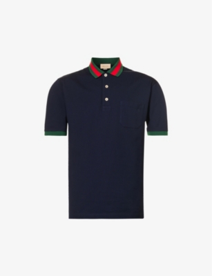 Gucci Mens Navy Multicolor Striped-collar Regular-fit Stretch-cotton Piqué Polo Shirt In Multi-coloured