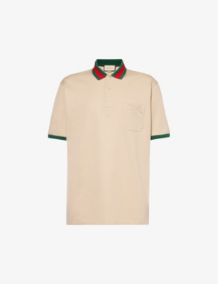 Gucci Mens Papiro Mix Striped-collar Regular-fit Stretch-cotton Piqué Polo Shirt