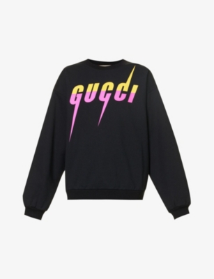 Gucci Mens Black Mc Logo-print Relaxed-fit Cotton-jersey Sweatshirt