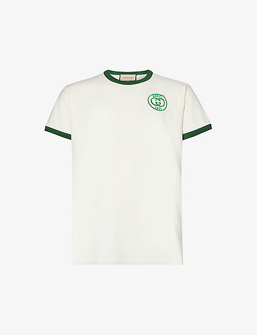 GUCCI: Logo-embroidered short-sleeve cotton-jersey T-shirt