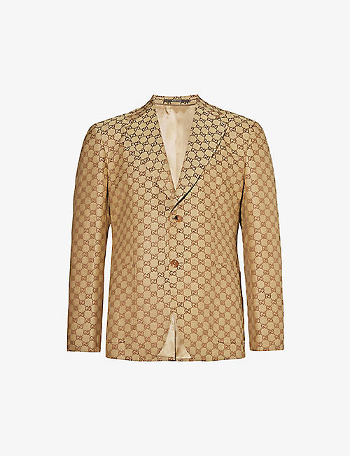 GUCCI: Archive logo-print linen-blend blazer