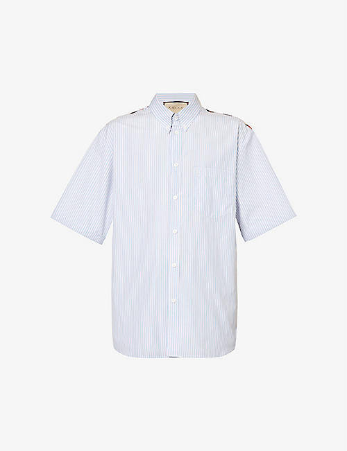 GUCCI: Porter-print striped cotton-poplin shirt