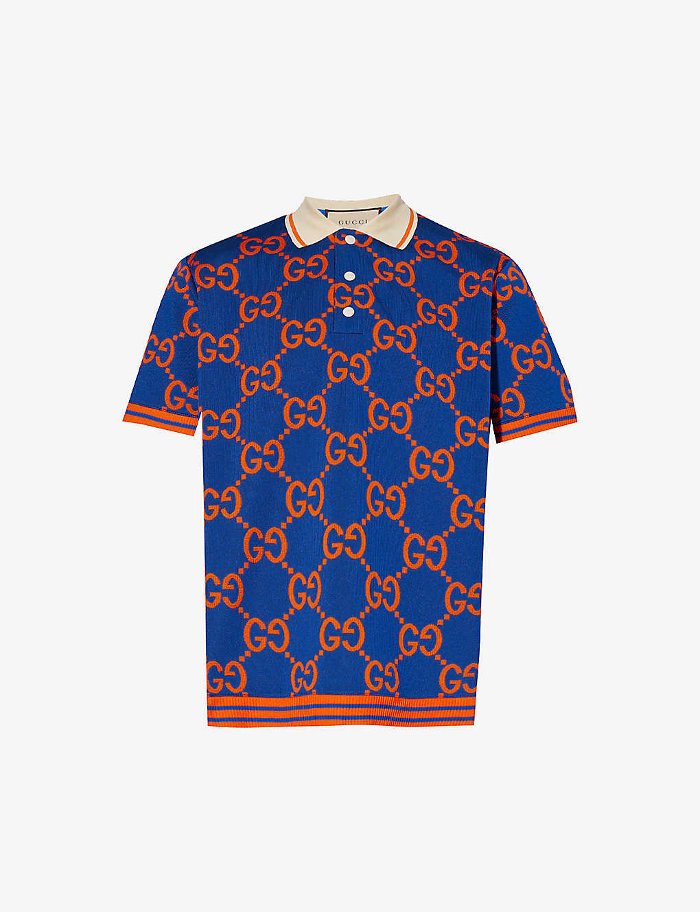 GUCCI Monogram-print stretch-woven blend polo shirt