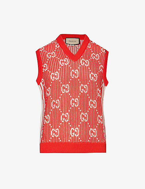 GUCCI: GG-mongram V-neck cotton vest