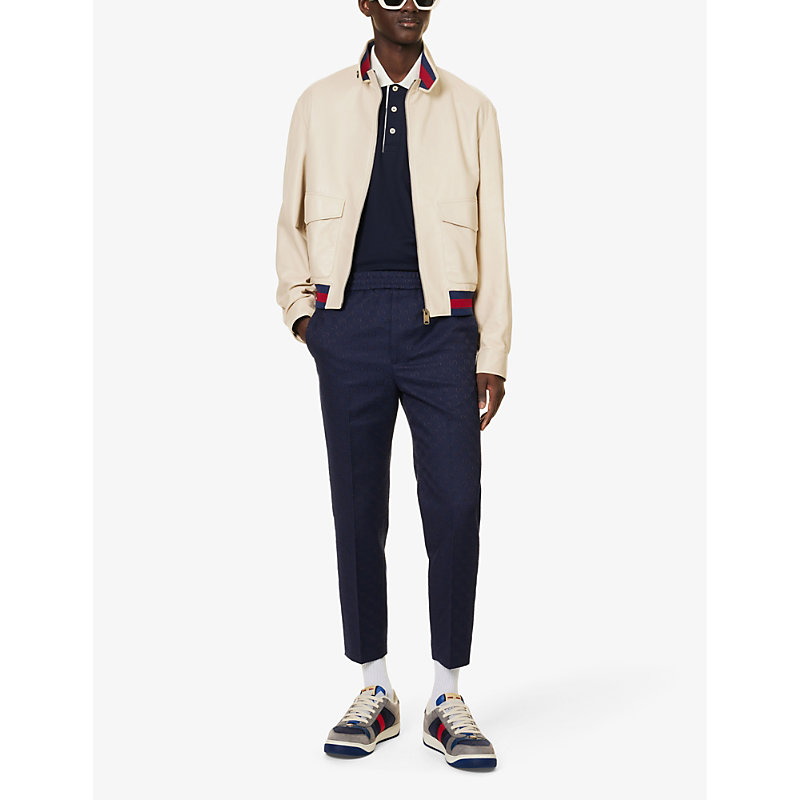 Shop Gucci Men's Navy Mix Stripe-collar Short-sleeve Stretch-cotton Piqué Polo Shirt In Multi-coloured