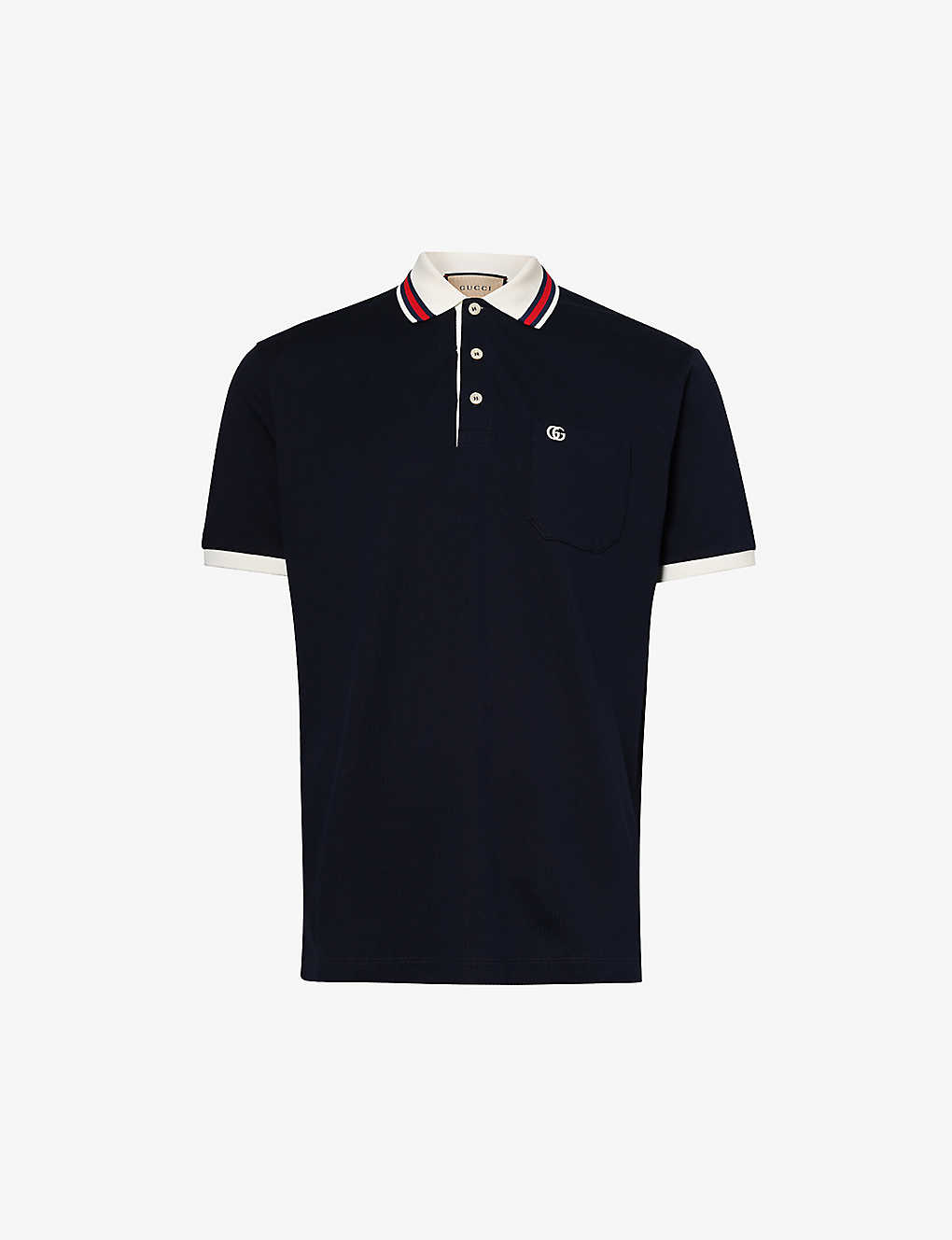 Shop Gucci Men's Navy Mix Stripe-collar Short-sleeve Stretch-cotton Piqué Polo Shirt In Multi-coloured