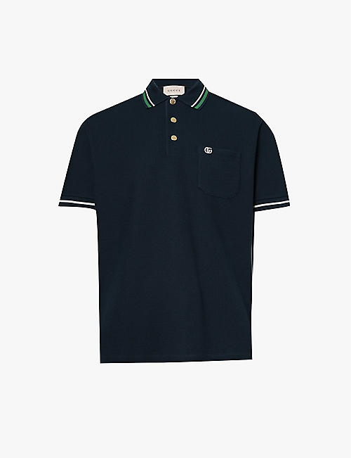 GUCCI: Logo-embroidered regular-fit wool and cotton-blend polo shirt