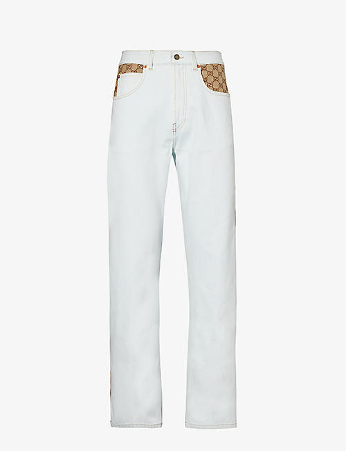 GUCCI: Logo-embroidered straight-leg mid-rise jeans