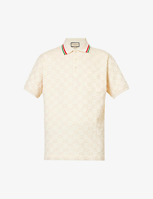 GUCCI: Monogram-embroidered stretch-cotton piqué polo shirt