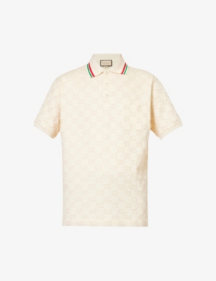 Gucci Cotton Piquet Polo With Gg In Beige