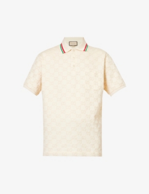 Gucci 弹力混棉珠地网眼布polo衫 In Beige