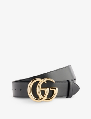 Gucci Mens Black Double G Grained Leather Belt