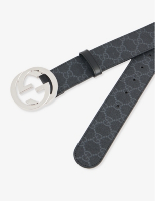 Gucci Mens  Double G Logo-print Coated-canvas Belt In Black/nero