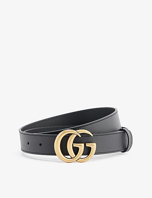 GUCCI: Double G grained leather belt