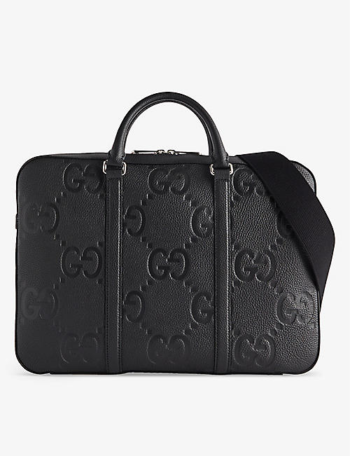 GUCCI: Monogram-embossed leather briefcase