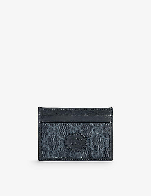 GUCCI: Logo-print canvas and leather card holder