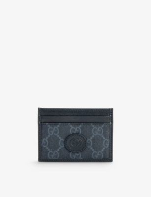 GUCCI Logoprint canvas and leather card holder