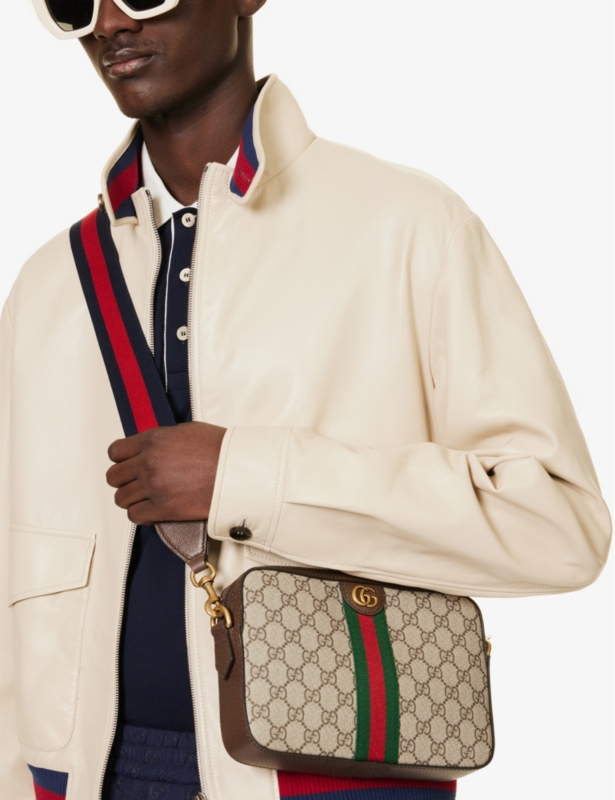 Monogram-pattern brand-plaque canvas cross-body bag