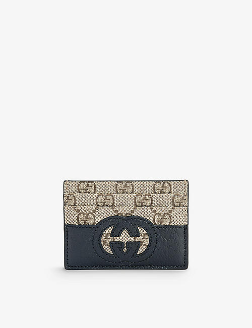 GUCCI: Logo-print canvas and leather card holder