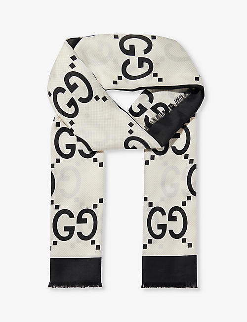 GUCCI: Logo-embroidered cotton and silk-blend scarf
