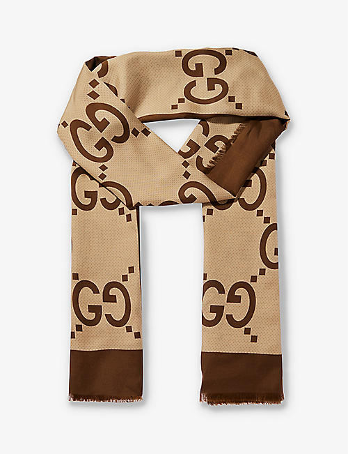 GUCCI: Logo-embroidered cotton and silk-blend scarf