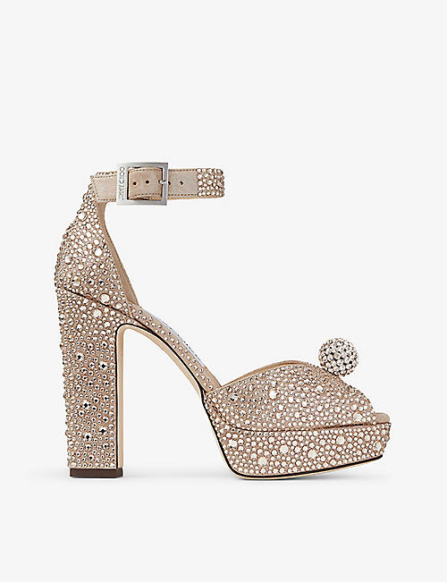 JIMMY CHOO: Socorie crystal-embellished suede heeled sandals