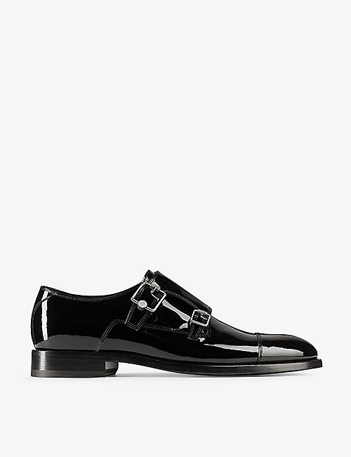 JIMMY CHOO: Finnion double-strap patent-leather monk shoes