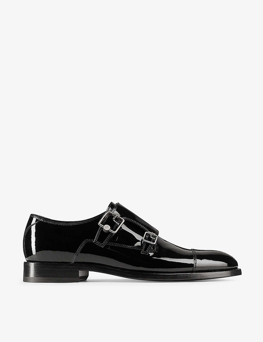 Jimmy Choo Womens Black Finnion Double-strap Patent-leather Monk Shoes