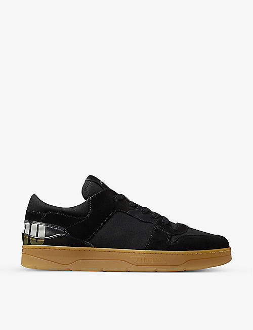 JIMMY CHOO: Florent F logo-print suede and cotton-canvas low-top trainers