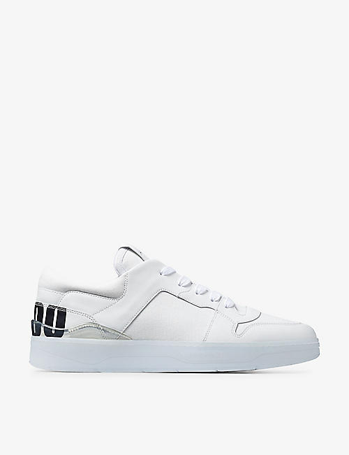 JIMMY CHOO: Florent F logo-print leather and cotton-canvas low-top trainers