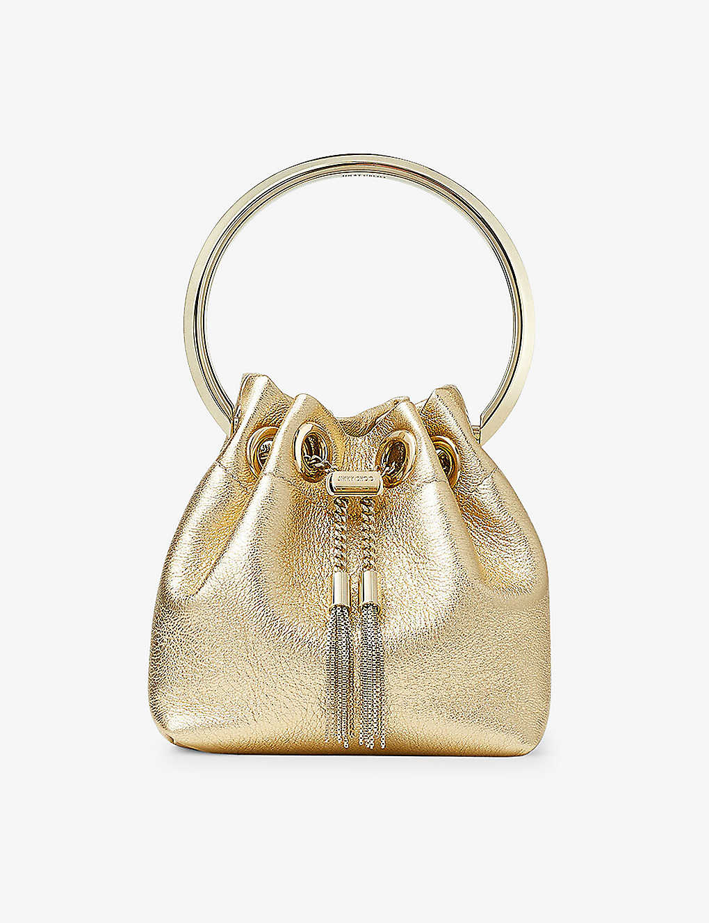 Shop Jimmy Choo Bon Bon Micro Metallic Leather Top-handle Bag In Gold