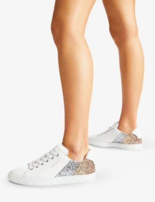 Shop Jimmy Choo Women's V White/gold Mix Diamond Light Glitter-embellished Leather Low-top Trainer
