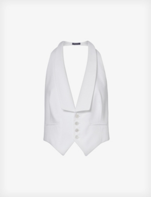 Ralph Lauren Womens White Cadie Open-back Slim-fit Cotton Vest