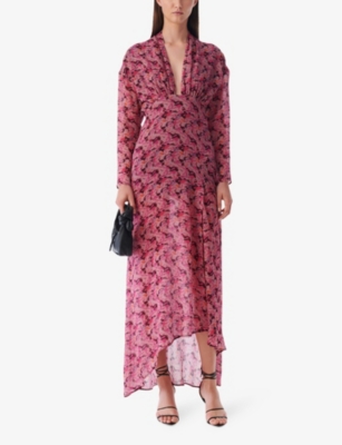 Shop Iro Womens Mul03 Nollie Floral-print V-neck Silk-blend Midi Dress