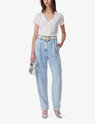 Shop Iro Women's Blu56 Elide Faded-wash Tapered-leg High-rise Jeans