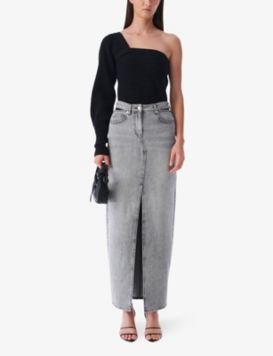 Shop Iro Women's Gry29 Finji Cut-out High-rise Denim Maxi Skirt