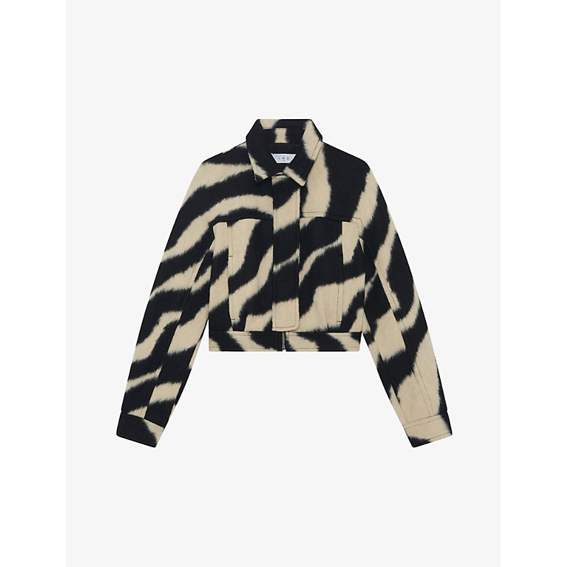 Shop Iro Womens Bla04 Eraki Zebra-print Cropped Wool-blend Jacket