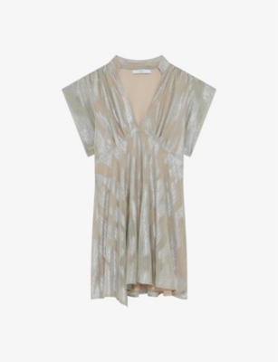 Shop Iro Brandi V-neck Metallic Woven Mini Dress In Sil01