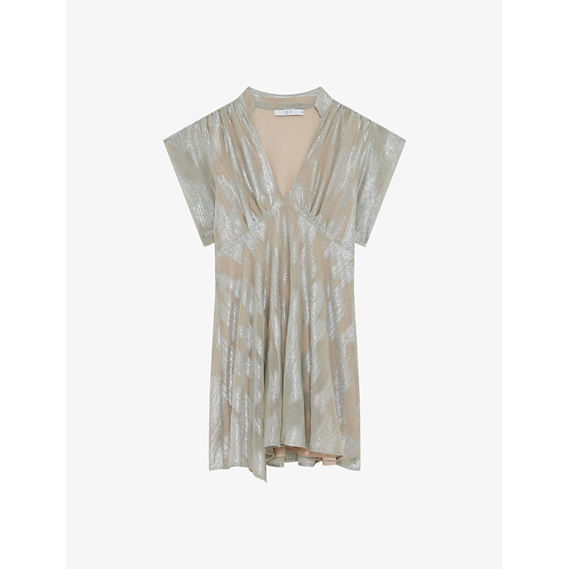 Shop Iro Brandi V-neck Metallic Woven Mini Dress In Sil01