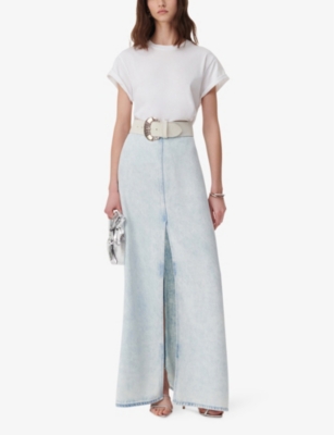 Shop Iro Women's Blu56 Carolia Split-front Mid-rise Denim Maxi Skirt