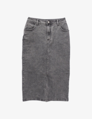 IKKS: Split-hem faded-wash stretch-denim midi skirt