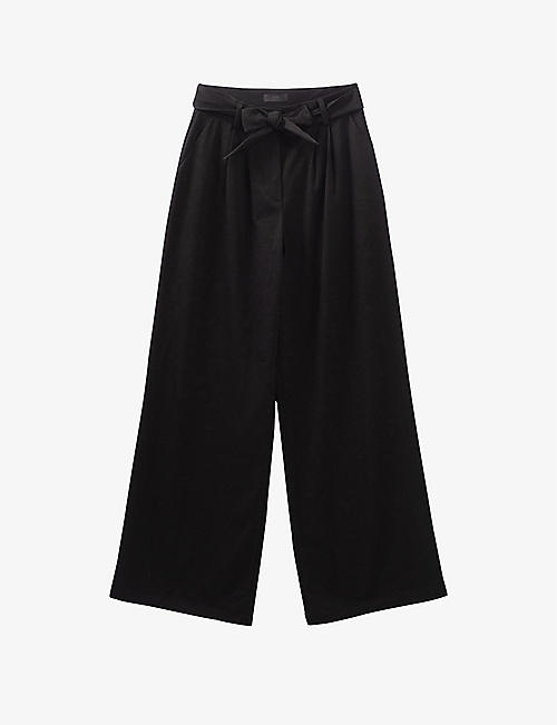 IKKS: Detachable-belt pleated wide-leg high-rise woven trousers