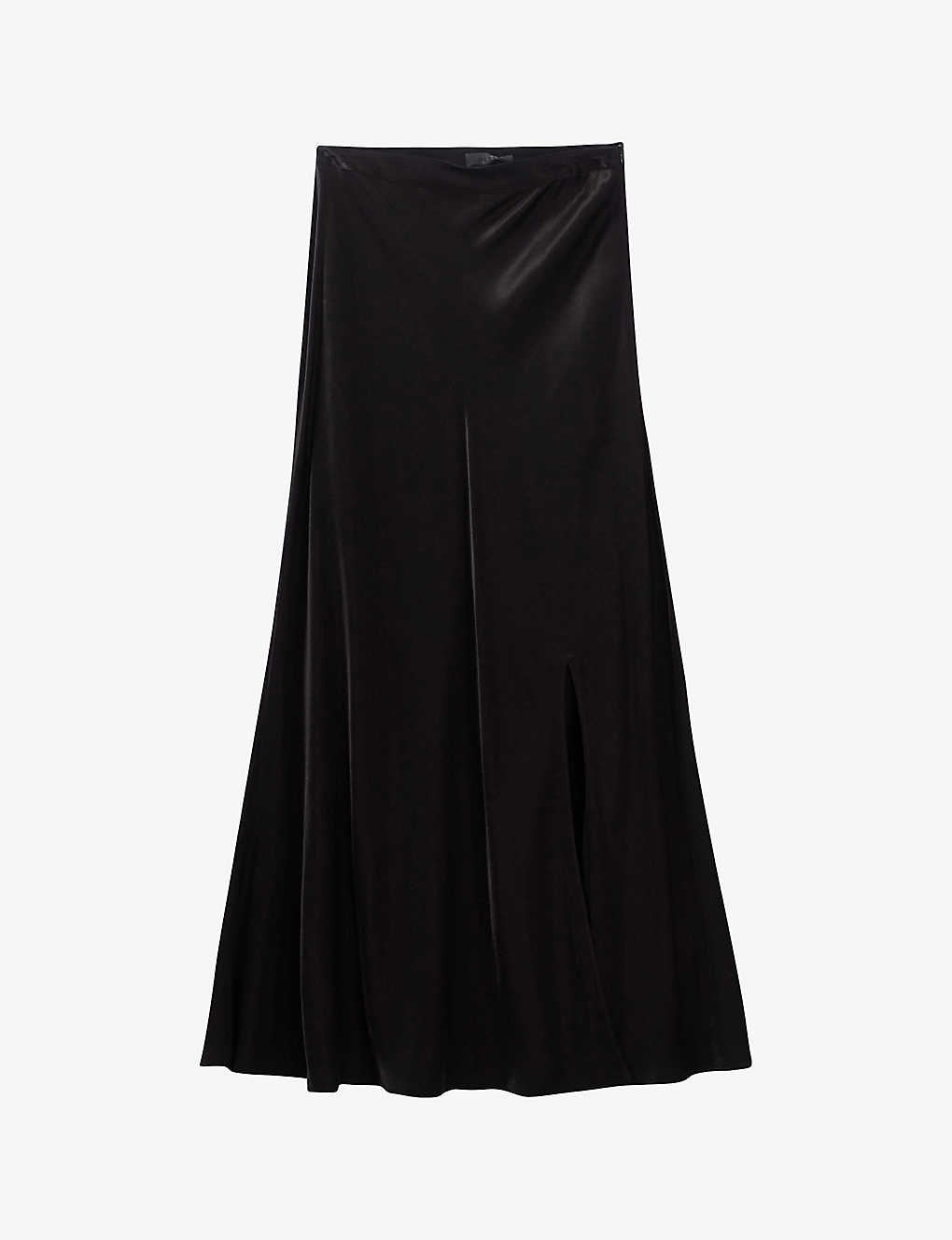Ikks Womens Black Split-hem A-line Woven Maxi Skirt