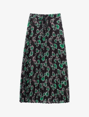 Ikks Womens Black Floral-print Pleated Woven Maxi Skirt