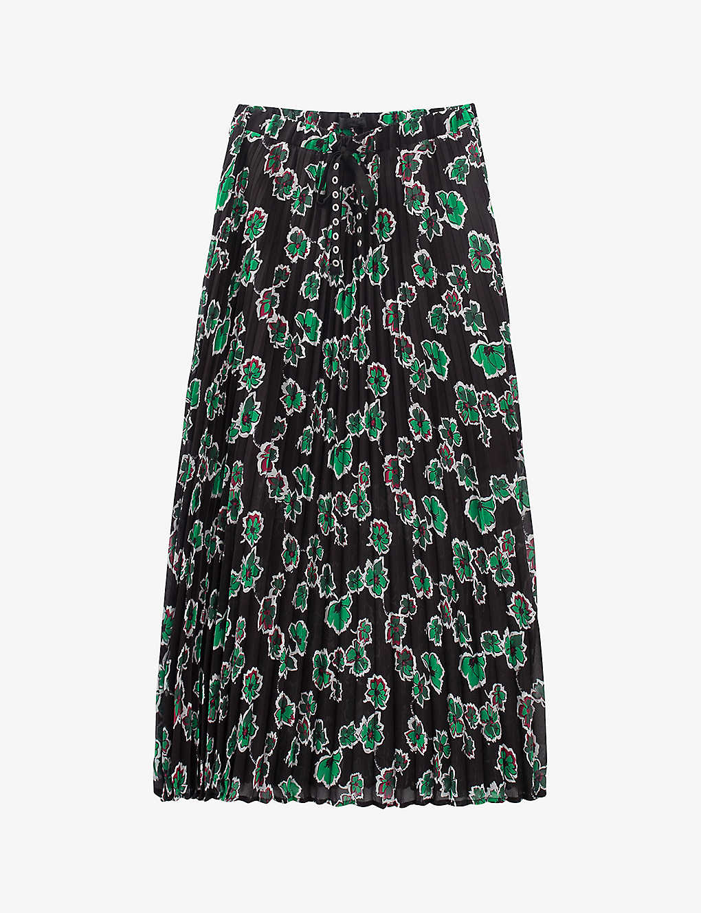 Ikks Womens Black Floral-print Pleated Woven Maxi Skirt